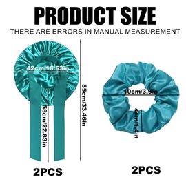 EujRcf 2PCS Satin Bonnet, Silk Bonnet Sleeping Cap For Women, Hair Bonnet for Bath, Sleeping, Adjustable Silk Hair Bonnet, Women’s Nightcap Accessories (Black + Green)