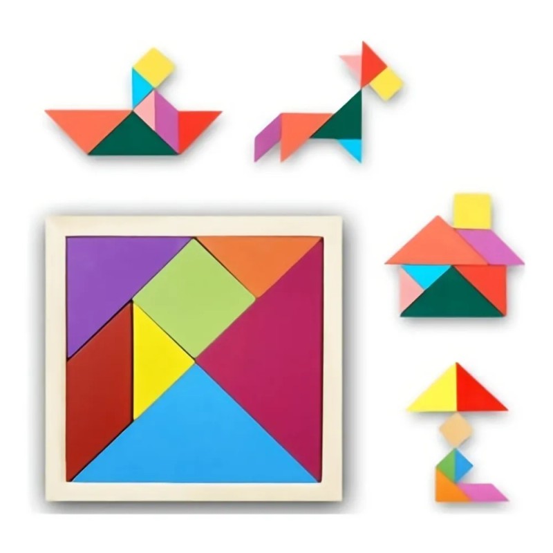 Tangram De Madera Juego Didáctico Rompecabezas Paquete 13pz