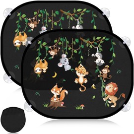 Mngevcy Set of 2 Sun Protection Car Baby with UV Protection, 44 x 36.5 cm Car Window Sun Visor for Children with 8 Suction Cups and Cute Animal Motifs (Dungle Animals)