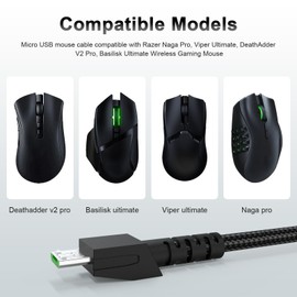 Viper Ultimate USB Cable Compatible with Razer Naga Pro, Viper Ultimate, Basilisk Ultimate, DeathAdder V2 Pro Gaming Mouse, 5.9ft