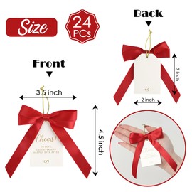 AIMUDI Red Bottle Bows with Card and Stretch Band 3.5" Wine Champagne Bottle Satin Ribbon Bows Hang Tag Wedding Birthday Beach Party Baby Shower Bridal Shower Christmas Decoration, 24 PCs
