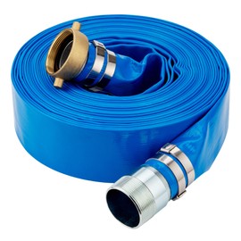 DAVCO 2" ID x 25 ft Pool Backwash Hose, Heavy Duty Reinforced Blue PVC Lay Flat Water Discharge Pump Hoses For Swimming Drain Pools and Clean Filters, with Brass NPT Pin Lug and KC Nipple Fittings