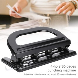 4 Hole Paper Puncher, 4 Hole Puncher Desktop Hole Puncher Heavy Duty Paper Punch Adjustable Paper Punch Manual Hole Punch Punching Tool 30 Sheet Capacity Home Office Supplies Black