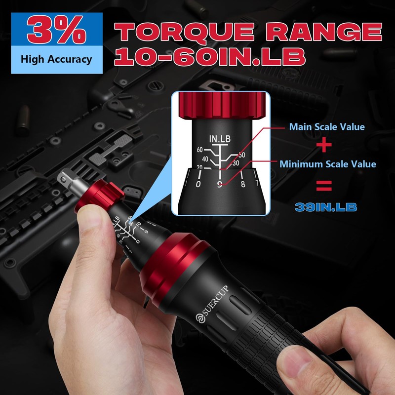 SUERCUP 10-60In.lb 1/4" Torque Screwdriver 36 PCS Set with T-bar,