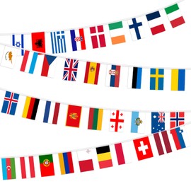 Eurovision Bunting Party Decorations, 37 Country Fabric European Flag Bunting- 12m Long 2025 Eurovision Song Contest Decorations for Indoor Outdoor Garden Bar (1 Pack)