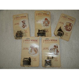 Holly Hobbie Set of Five Old Fashioned Collector's Doll House Miniatures Die Cast Metal with Working Features: Sewing Machine, Coffee Grinder, Phonograph, Iron and Cash Register