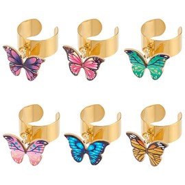 UNICRAFTALE Stainless Steel Charm Ring Women's Ring Adjustable Rings with Butterfly Charms Ring with Pendants Open Finger Rings for New Year and Christmas Gifts, Non-precious metal