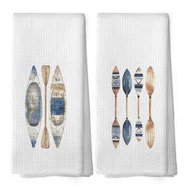 shiviody Coast House Kitchen Towels - Lake Paddles Dish Towels, Beach House Decor, Summer Boat Decorative Absorbent Dishcloths Hand Towels Set of 2 for Bathroom Farmhouse Decor 16x24 Inches