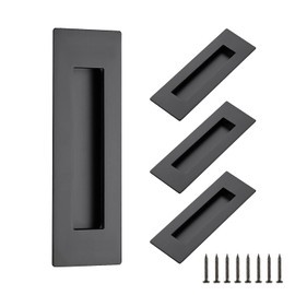 Ravinte 4 Pack Black Sliding Closet Door Handles Black Flush Pulls 7in Length Recessed Finger Pulls for Sliding Barn Door Sqaure Cabinet Pulls Stainless Steel