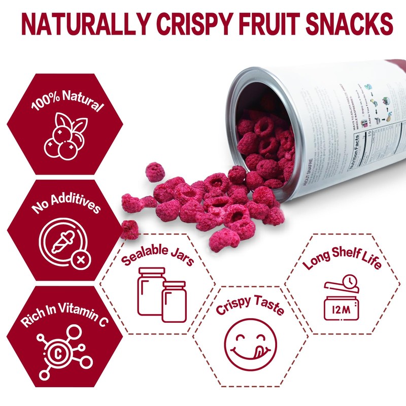 Freeze Dried Raspberries, Freeze Dried Fruit, 55G/1.94OZ