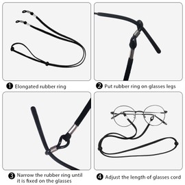 3 Pcs Unisex Glasses Straps- Universal Leather Eyeglass Chain Lanyard Non-Slip Glasses Straps Glasses Chain Adjustable Spectacle Neck Cord Glasses String Holder for Men and Women (Black/Black/Black)