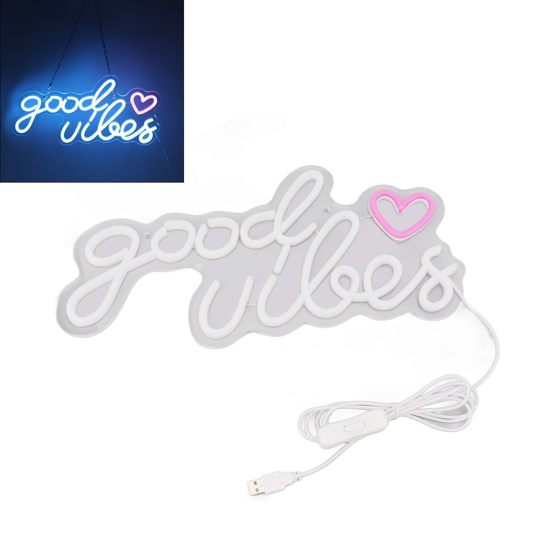 Neon Sign Good Vibes LED Light Acrylic USB Powered Wall
