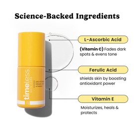 Timeless Skin Care Vitamin C Serum with Vitamin E & Ferulic Acid - Brightening Serum - for Oily & Dry Skin - Fragrance-Free - 1 oz