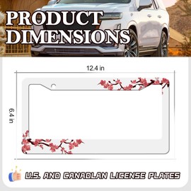HCSS 2PCS Cherry Blossom License Plate Frames,Pink Beautiful Floral Flowers Aluminum Metal License Plate Holder Cover,Rust-Proof Waterproof Car Decorative Tag Frames for Standard US 12x6 Inch