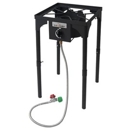 COOKAMP High Pressure Single Propane Burner 55,000BTU Outdoor Camping Stove with 0-20 PSI Adjustable Regulator and Steel Braided Hose (55,000BTU)