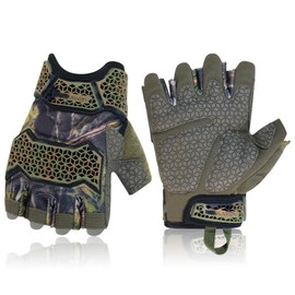 HANDLANDY Fingerless Work Gloves for Men, Padded Tactical Mechanics Gloves, Grip Utility Trucker Driver Gloves (Camo-Impact, Large (Pack of 1))