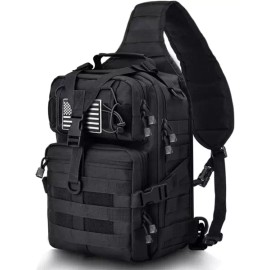 Sangpum Sangse Seolmun Chamjo HAOMUK 전술 슬링 백팩 밀리터리 로버 어깨 EDC 몰 어썰트 레인지 백 [Pythons Grain Black] HAOMUK Tactical Sling Backpack Military Rover Shoulder EDC MOLLE Assault Range Bag [Pythons Grain Black]