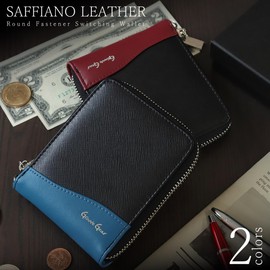 GROOVE GEAR ggs-1031 Men's Bi-fold Wallet, Mini Wallet, Saffiano, Genuine Leather, Leather, black/blue