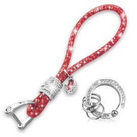 Yiflin Cute Wrist Car keychain for Women, Crystal Keychain Accessories，Bling Wrist Lanyard for Keys, Car key (Red, Large)