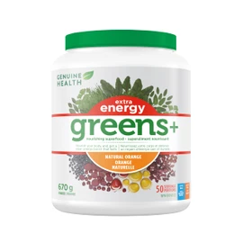 Genuine Health Genuine Health Greens+ Extra Energy, 50 servings, Superfoods, Antioxidants and Polyphenols for daily immediate energy or workout boost, Natural Orange flavoured powder,670g