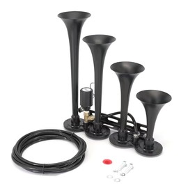 DriSentri Truck Air Horn 12V/24V 185dB Super Loud Four Trumpet Air Horns Train Horn for Truck with Electric Solenoid Universal for Truck Car Pickup SUV Train Boat