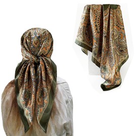 35”Head Scarf Satin Silk Like Hair Scarf Large Square Head Scarves Bandana Head Wraps Headscarfs for Women Green
