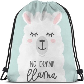 Beabes Cartoon Llama Alpaca Drawstring Bags Backpack Bag No drama llama inspirational quote Happy Animal Cute Pet Sport Gym Sack Drawstring Bag String Bag Yoga Bag for Men Women