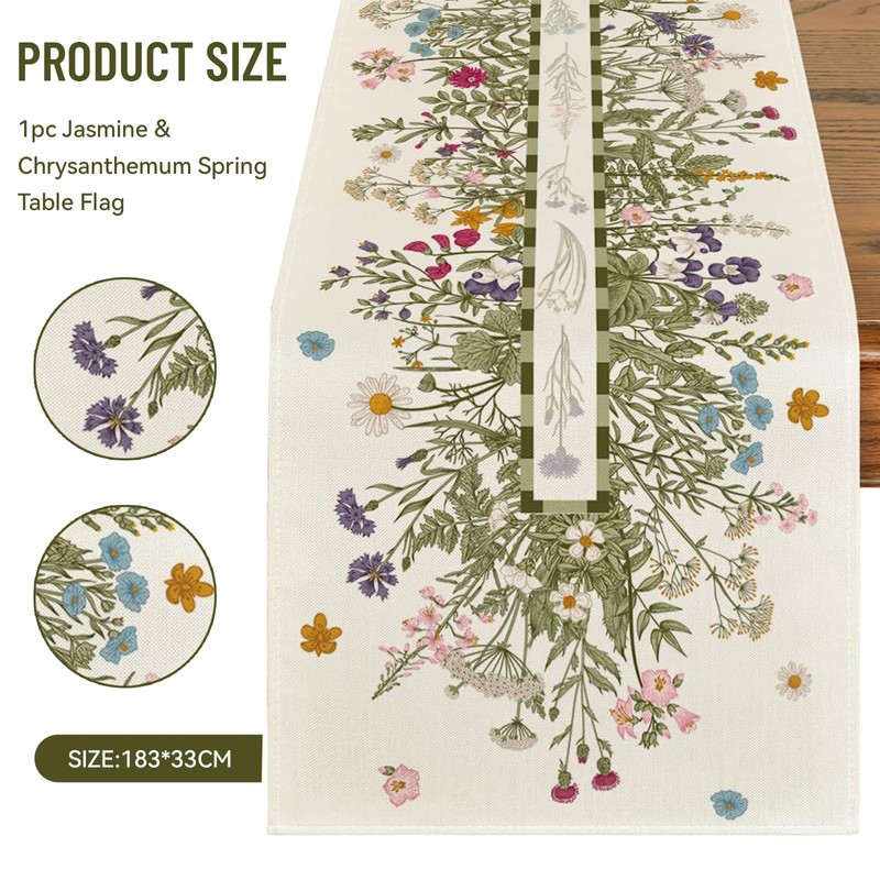 Zernblend 183 * 33 Cm Jasmine Chrysanthemum Spring Table Runner,