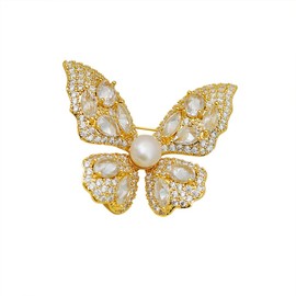 songbowen Rhinestone Butterfly Brooch, Fashionable Crystal Pearl Butterfly Brooch, Gold-Plated Rhinestone Crystal Brooch Pin, Cute Animal Shaped Brooch for Women's Decoration