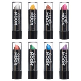 Cosmic Moon - Metallic lipstick - 5g - For fascinating metallic lips - Set of 8 colours - Contains: silver, gold, rose gold, pink, red, green, blue, purple