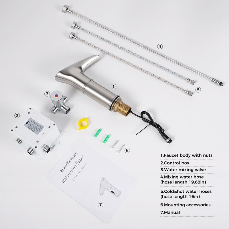 Gangang LED Waterfall Bathroom Touchless Faucet Brush Nickle Automatic Motion