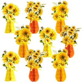 SUNBEAUTY Pack of 9 Sunflower Honeycomb Balls Decoration, Flower Birthday Party Decorations Sunflowers Honeycomb Table Decorations for Girls Birthday Baby Shower Wedding
