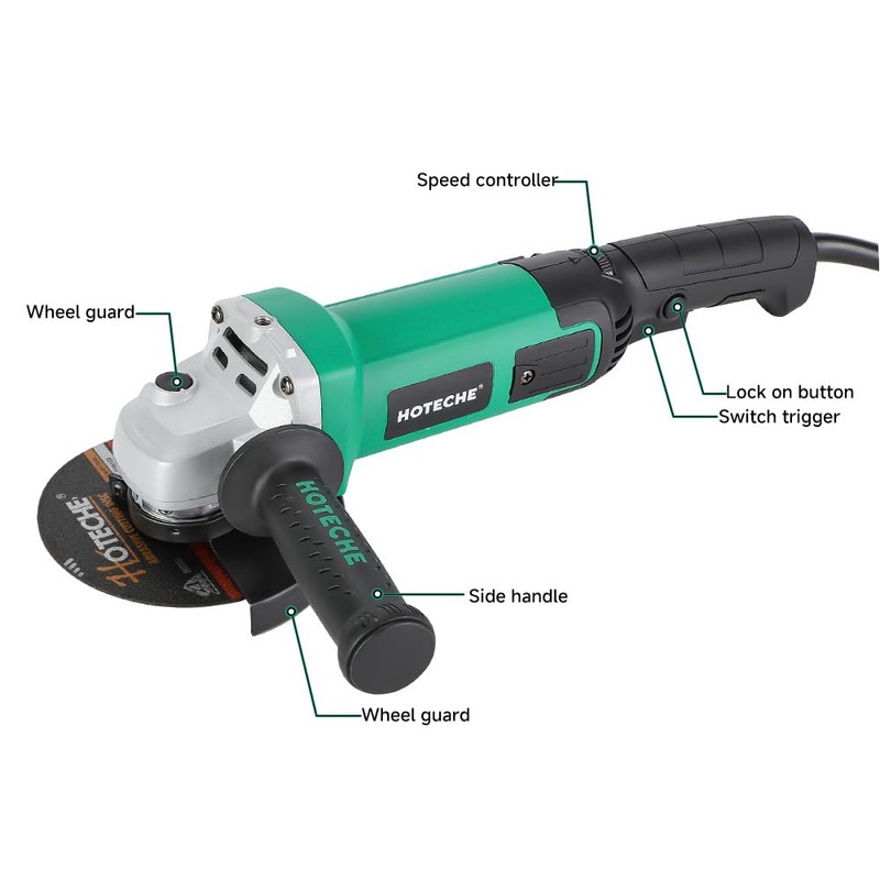 Hoteche 5-Inch Angle Grinder 11-Amp Heavy Duty Variable Speed Power