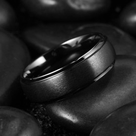 King Will BASIC 7mm Black Ceramic Wedding Ring Matte Finished Surface Step Edge Comfort-fit 10
