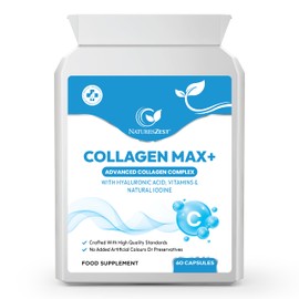 Natures Zest Collagen MAX+ with Hyaluronic Acid & Seaweed (Natural Iodine), Marine Collagen Capsules for Skin, Hair & Nails, Vitamins C, E, Biotin, No Additives, 60 Capsules