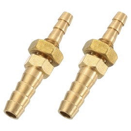 sourcing map 2Pcs 1/4" x 3/16" Hose Barb Fitting, Brass Hex Straight Union Hose Pipe Water Bulkhead Fitting for Water Fuel Air, Brass Tone