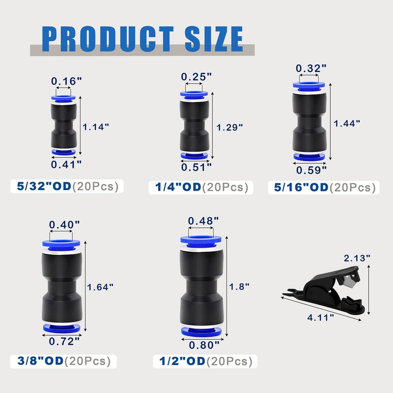Brintek 100PCS Push to Connect Fittings Pneumatic Air Line 4