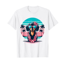 Retro Hawaiian Dachshund Dog Tropical Floral Summer Vibes T-Shirt