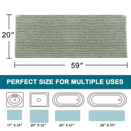 Turquoize Luxurious Shaggy Chenille Kitchen/Bath Mat Non-Slip Kitchen Rug Aqua Foam Chenille Rug Mat Runner Water Absorbent Rugs Washable Bath Rugs for Bathroom, 59" X 20", Sage-New Weave