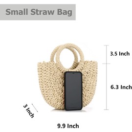 Rattan Handmade Straw Tote Handbag Beach Shoulder Bag Summer Beach Rattan Bag Straw Bag (Brown)