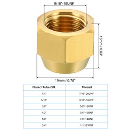 PATIKIL 5/16" Brass Flare Cap, 9/16-18UNF Female Thread 10Pcs SAE Flare Fitting 45 Degree Hex Pipe Fittings for Air Conditioner Refrigeration