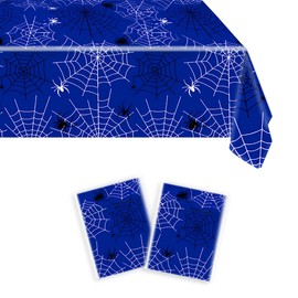 YTHKJS 2Pcs Blue Spiderweb Party Tablecloth|70.8 x 42.5 Inch| Spiderweb Birthday Party Supplies (Blue)