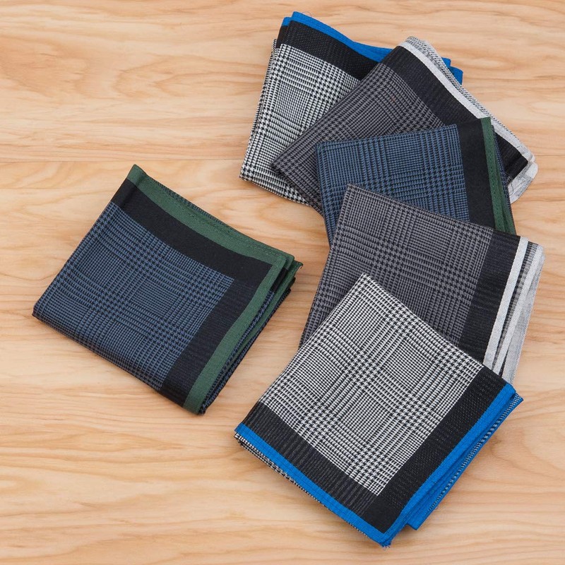 HOULIFE Mens Pure Cotton Stripe Check Classic Daily Use Handkerchiefs