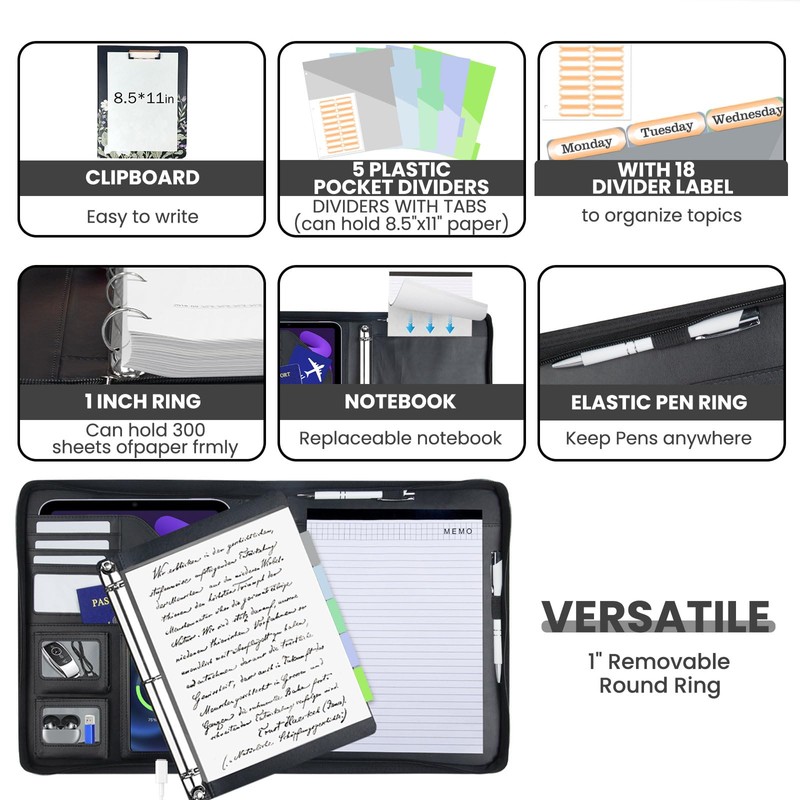 KLLVE Clipboard with Storage for Men Women, Leather Padfolio Portfolio