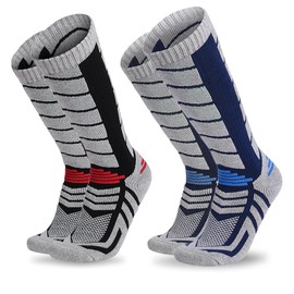 AEGTVA Calcetines Termicos Nieve Invierno - 2 Pares Calcetines de Esquí de Lana Merina,Calcetines de Lana Gruesos y Frío,Calcetas Invierno Largas para Hombres y Mujeres, azul real y negro