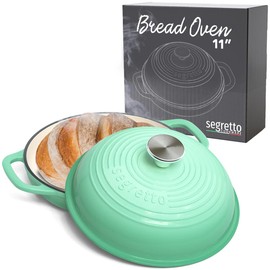 Enameled Cast Iron Bread Pan with Lid 11” Green Bread Oven Cast Iron Sourdough Baking Pan, Dutch Oven for Bread, No Seasoning Needed-Segretto Cookware