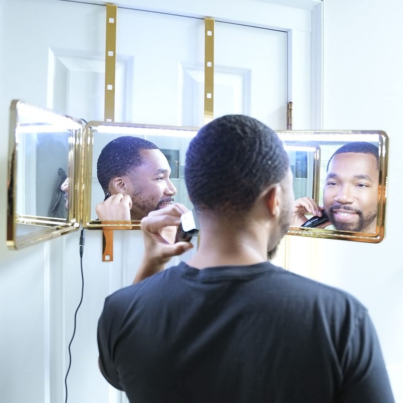 Self Cut System Gold Plated 3 Way Mirror with Lights
