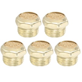 PATIKIL 3/8" PT Brass Pneumatic Silencer 5pcs Flat Sintered Exhaust Air Compressor Silencer Filter Valve Cylinder Oil Tank Air Tool for Solenoid Valve Golden