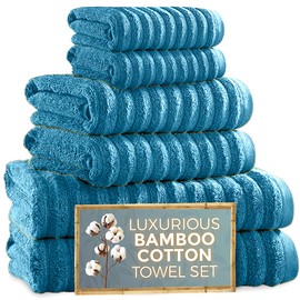 Towelogy® Luxury Towel Bale Set | Premium Blend of 60% Bamboo and 40% Cotton | 2x Bath Towels, 2x Hand Towels, 2x Face Cloths | Super Soft, Quick Dry and Skin-Friendly Bathroom Towels (Blue)