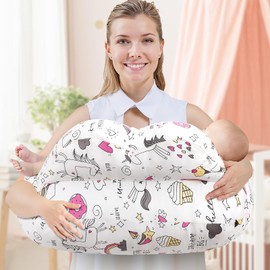 Nursing Pillow for Breastfeeding - Ergonomic Comfort & Support Baby Pillow for Bottle Feeding and Breastfeeding, Easier and Healthier Nursing, Firm Fiber Fill, with Removable Cover (Rainbow)